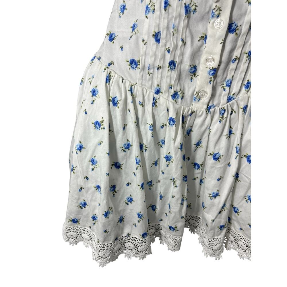 Floral Dress Blue White Medium Milk Maid Farmhouse Mini Forever 21 Y2K Cottage - Picture 8 of 11